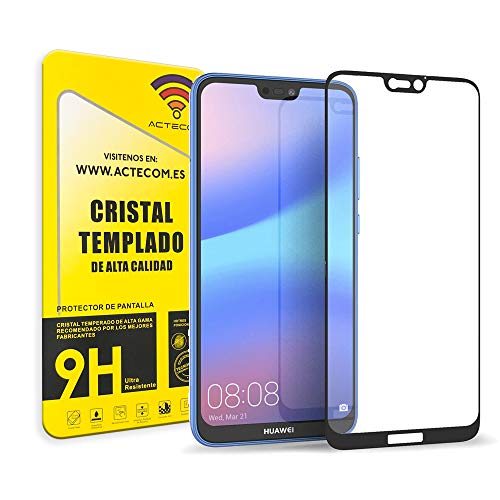 actecom Cristal Templado Completo 5D 9D con Bordes Negro Compatible con Huawei P20 Lite Protector Pantalla