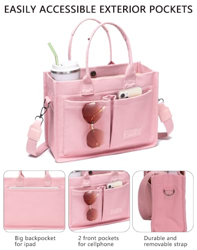 image for ZHMO Canvas Tote Bag for Women With Compartments and Pockets,Pink Wome