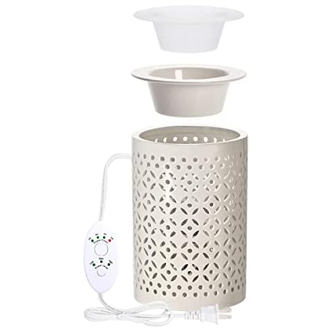 ASAWASA Ceramic Wax Melt Warmer with Timer and Silicone Dish,Candle Wax Warmer for Scented Wax & Essential Oils,Ideal Gift for Home Office Kitchen(Long White) Cover