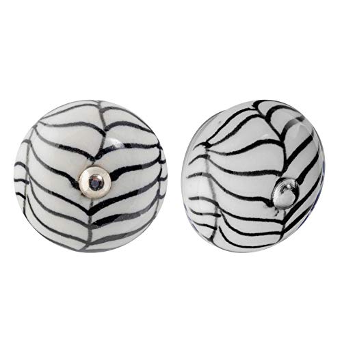 Nicola Spring Ceramic Cupboard Drawer Handle Knobs - Floral Design - Lines - Pack of 6, Black Fern