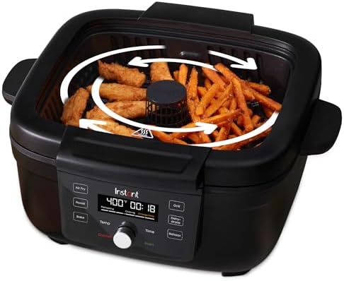Instant Pot 6-in-1 Air Fryer and Indoor Grill with Bake, Roast Reheat & Dehydrate, From the Makers of Instant Pot, with Odor-Reducing Filter, Clear Cooking Window, and Removable Lid for Easy Cleaning