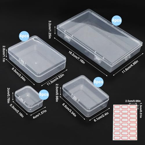 Image of ZWIN 24 Pack Mixed Sizes Rectangular Mini Plastic Containers Clear Plastic Storage Boxes with Hinged Lids 4 Sizes Clear Small Craft Storage Containers for Crafts Bead Small Items