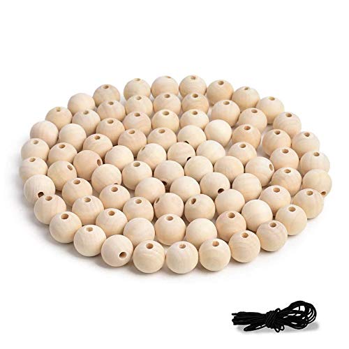 R.FLOWER Natural Wood Beads Round Ball Wooden Loose Beads Unfinished Wood Spacer Beads for Craft-making 100pcs (20mm)