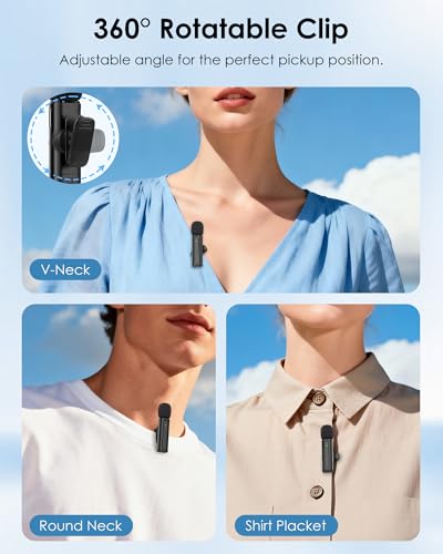 Image of Wireless Mini Microphone for iPhone, iPad, Android, 2 Pack Lavalier Mic with 360 Rotatable Clip, Plug and Play Noise Reduction USB-C Mic for Video Recording YouTube TikTok Podcast Content Creators