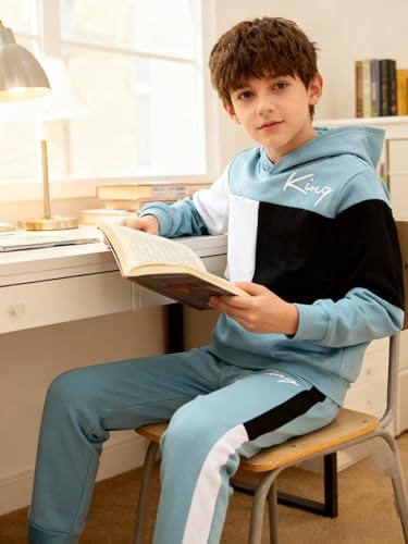 Image of Boys Sweatsuit Long Sleeve Color Block Hoodie Sweatshirt and Jogger Pants 2PC Sets Fall Clothes (Sizes: 4-8)