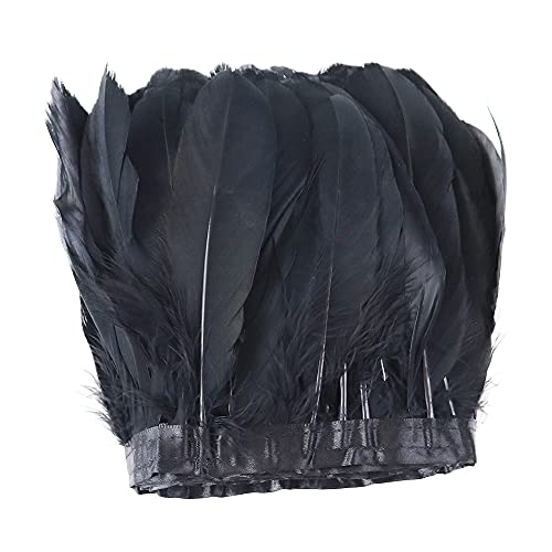 Fearafts 2 yardas Coque Duck Goose Feather Trim Fringe Craft Costura Recortes Traje Sombrero Accesorios Lámpara Sombra Decoración 6-8 pulgadas (negro) Cover