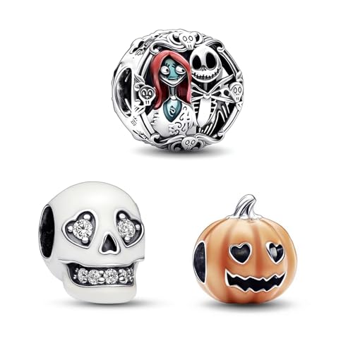 Halloween Glow-in-the-dark Sparkling Skull and Pumpkin Night Before Christmas Charms for Bracelets and Necklaces 925 Sterling Silver Beads Charms Jewelry Gift for Women and Friend