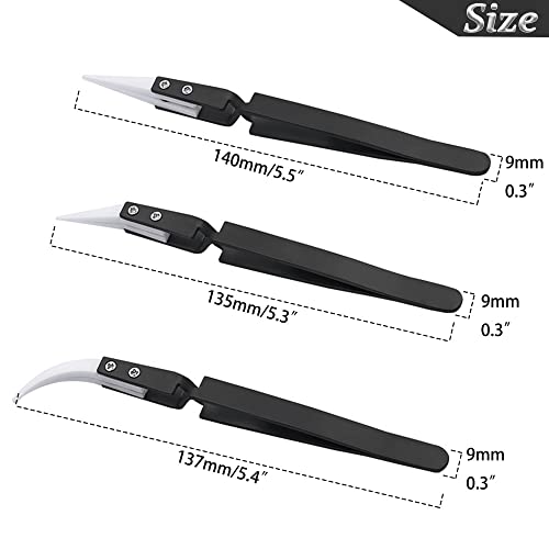 Saipor 3 Stück Anti-Statik Pinzetten Set Keramik Pinzette Edelstahl Präzisions Pinzette Hitzebeständige für Elektronik Reparaturen, Schmuck, Computer, Labor Arbeiten, Industrie