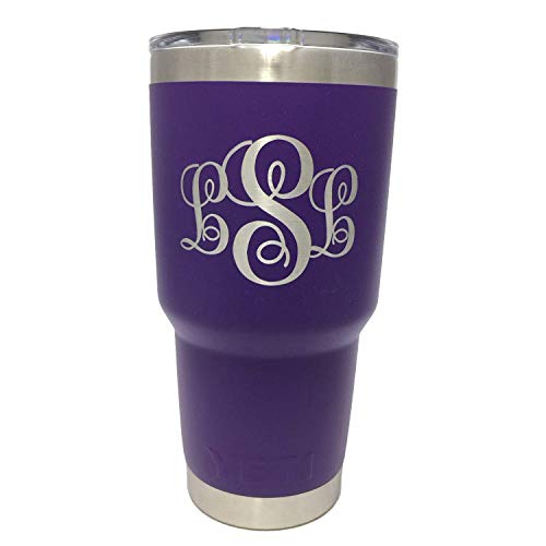 YETI Rambler Custom Engraved w/Monogram Design New DuraCoat COLORS: White, Seafoam Green, Navy, Brick Red, Black or Original Stainless Steel