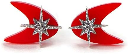 Miniatura 2 de Retro Red Boomerang Stud Earrings, Atomic 50s Acrylic Studs, Mid Century Modern Celestial Earring