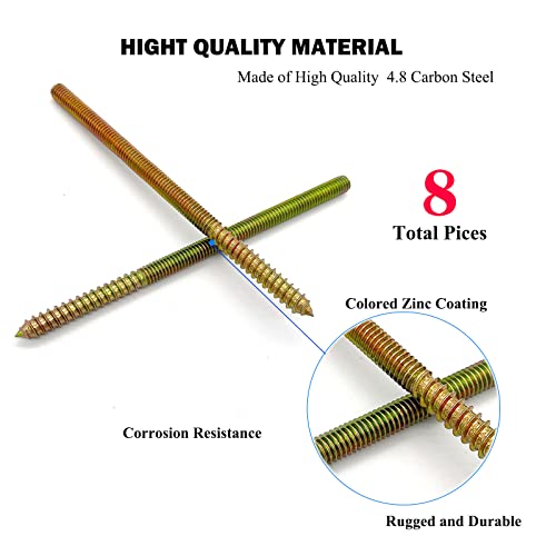 Image of 8 Pack 5 /16-18 x 6 Inch Hanger Bolts Double Headed Bolts for Furniture Screws 150mm Length