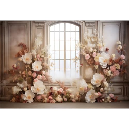 DORCEV 10x7ft White Pink Floral Flowers Banner Backdrop for Wedding Party Decorations French Frame Bridal Shower Wedding Reception Photography Backdrop Background Baby Shower Photo Portraits Props