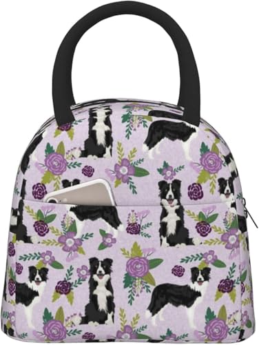 保冷 がま口 ランチバッグ ブラック お弁当箱 ボーダーコリー犬 ビンテージ 花柄 紫 防水通気性 保温 保冷ランチバッグ 耐摩耗性 ファッション 断熱バッグ ピクニックバッグ 子供用 ユニセックス
