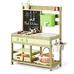 Giant bean Mud Kitchen for Kids Outdoor, Wooden Kitchen Playset with 4.8L Large Water Tank Sink, Sand and Water Table Toy with Pots, Pans & Kitchen Accessories, Pretend Playset for Boys Girls 3+