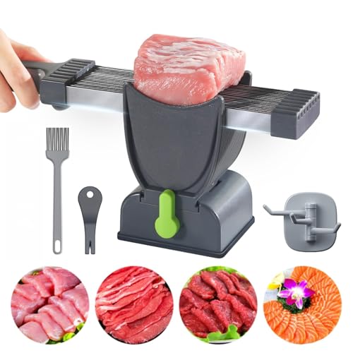 LeKuni Fleischschneidemaschine für zu Hause, Fleischerbeil aus Edelstahl, 2–4 mm dick, Verstellbarer Frischfleischschneider mit Spitzer, Reinigungsbürsten,Haken,spülmaschinenfest, meat slicer