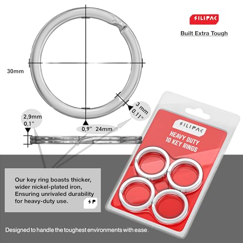 Key Rings Flat Split Keychain Bulk – Heavy Duty 1.18" (30 mm) Keyring – Organize Fast for Car & Home, Lanyards, School/Office/DIY – Metal Dog Tag Rings – Silver/Gold/Rainbow/Gunmetal