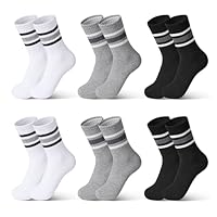 Auranso 6 Pairs Boys Socks Kids Sports Crew Socks Cotton Athletic Socks for Age 4-14 Years Black White Grey
