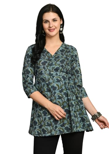 Image of feranoid Floral Print Angrakha 3 Sleeves Flared Kurti