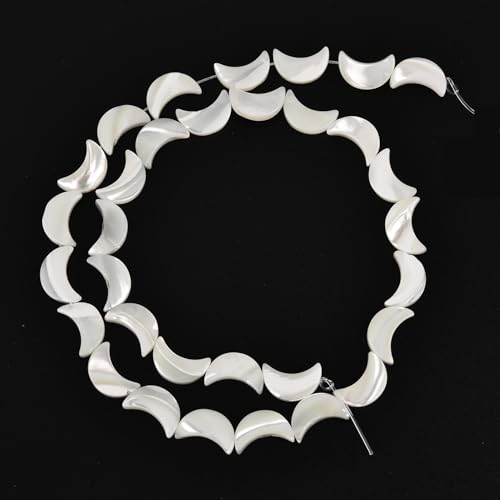 Image of HAAMIIQII Natural White Mother of Pearl Shell Beads 8x12mm Moon Shape Semi Precious Stone Loose Gemstone Beads for Jewelry Making Strand 15 Inch (30-32pcs)