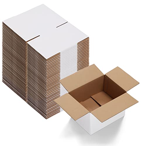 EYMPEU Cajas de Cartón 20,4x15,3x15,3cm Con Tapa, Pack 40 Cajas Pequeñas Onduladas, Blanco
