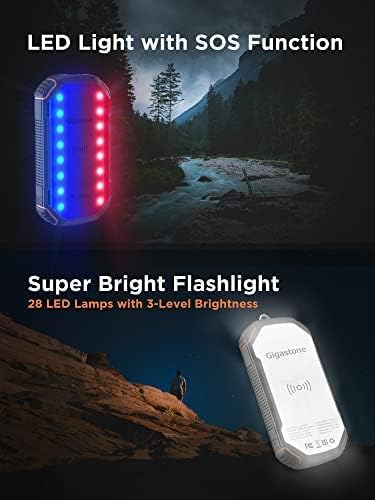 Miniatura 5 de Gigastone Banco de energía solar, paquete de 2 cargadores portátiles de 20000 mAh para actividades al aire libre, cargador inalámbrico Qi con luz
