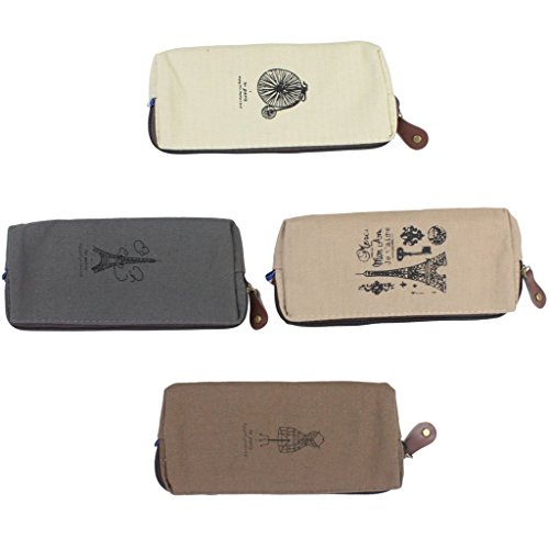 Ruichy Retro Paris de algodón suave lápiz pluma caso cosmético maquillaje bolsa bolsa de almacenamiento, color Style-4