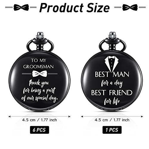 7 Pcs Groomsmen Engraved Pocket Watch For Wedding Best Man Proposal Gifts Roman Numerals Will You Be My Best Man Gifts With Chain #TOP1