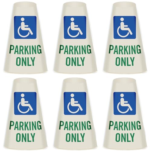 Image of SmartSign 6-Pack inchHandicapped Parking Only inch Reflective Cone Message Sleeve Collar with Symbol, 360-Degree Visibility, Non-Adhesive Vinyl Signs for Traffic Safety Cones, 3-Side Print [Cone Not Included]