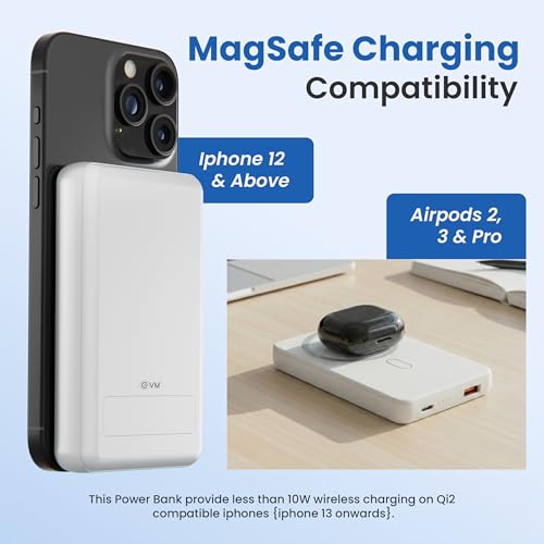 Image of EVM EnMag Ace P0301 10000mAh Power Bank - 15W Wireless Charging, 22.5W Fast Charging, Magnetic Compatible-(EVM P0301-White)-2 Year Warranty