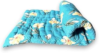 Soft Cotton Mattress Foldable Light Weight Filled Single Firm Mattress| Gadda (3D Design Printed, 1 Sleeping Capacity, 3 x 6 ft or 72 x 36 Inches) (Blue Teal Floral Mattress)