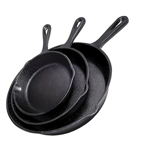 Cast Iron Skillets Set of 3, Frying Pan Non-Stick, Chefs Pan, Pre Seasoned Cast iron Skillets...