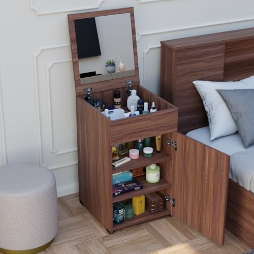 Image of FURNIFLIX Engineered Wood Home Dressing Table with Mirror and Storage Vanity Unit for Bedroom Living Room (Walnut Finish)