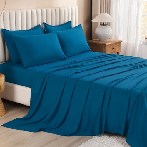 Image of Litanika Comforter Queen Size Set Teal - 7 Pieces Bed in a Bag Queen Bedding Comforter Sets, Plain Lightweight Bed Set with Comforter, Sheets, Pillowcases & Shams