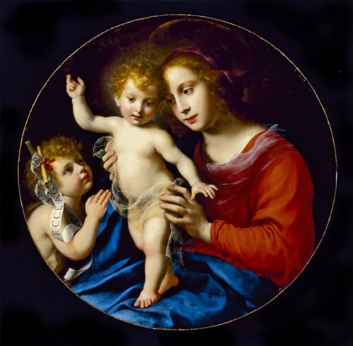 Dame et enfant avec le baptiste Carlo Dolci, poster d'art vintage émotionnel 60x90
