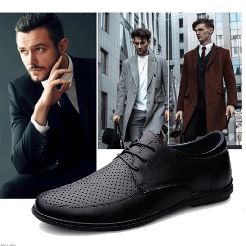 Mens Waterproof Breathable Leather Oxford Shoes Lace Up Brogue Non Slip Rubber Sole Block Heel Party Shoes for Outdoor Events3