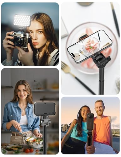 Handy Stativ mit Selfie-Licht, Stabiles Erweiterbarer Aluminium Stangen für Smartphone, Einstellbares Aufhelllicht mit Integriertem Ständer für Videokonferenz, Make-up, Vlog