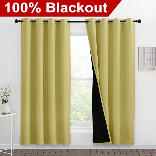 Image of NICETOWN Paler Yellow Full Shade Curtain Panels, Pair of Energy Smart & Noise Blocking Out Blackout Drapes for Dining Room Window, Thermal Insulated Guest Room Lined Window Dressing, 55 x 78 inch