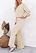 Sovoyontee Damen Langarm Kurz Top Sweatsuit Loungewear Weitem Hose Strick Pullover Trainingsanzug 2-Teiliges Set Beige XL