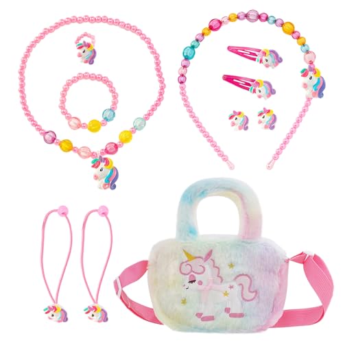 NyxSeat 11 pezzi set di gioielli per ragazza, borsa a mano cavallo arcobaleno accessori gioielli per bambini, confezione regalo gioielli per...