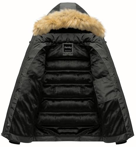 Image of Pursky Men's Puffer Jacket Waterproof Winter Bubble Coats Ski Parka Fur Hooded