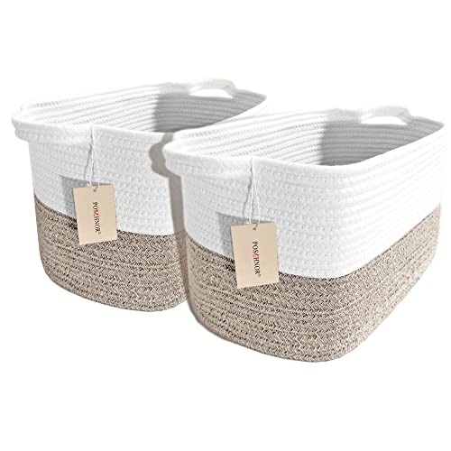 Storage Baskets For Organizing 2 Pack, Cotton Rope Woven Basket, Toy Storage, Gift Baskets Empty, Basket With Handles For Shelves, Decorative Storage Organizer For Living Room, Bathroom, Brown/White. #TOP18