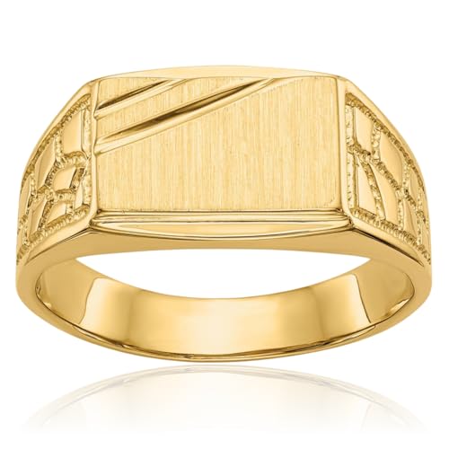 IceCarats 14K Solid Yellow Gold Signet Ring 4mm Band Polished, Satin, Engravable For Him