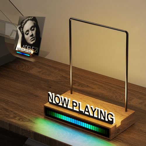 KORRTFID Now Playing Vinyl Record Stand, Light Up Vinyl Record Display Stand with RGB Sound Control Pickup Rhythm Lights Bar, Warm White Light with Fingerprint-Proof Acrylic Letters