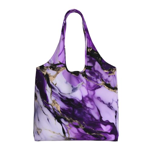 Sac fourre-tout violet en toile de coton imprimé marbre pour femme