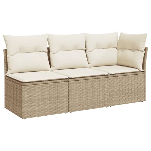 vidaXL Sofá de Jardín de 3 Plazas con Cojines, Sillón de Exterior, Sofá Modular, Asiento para Patio Terraza Balcón, Ratán Sintético Beige