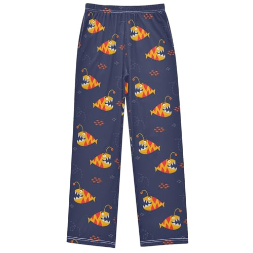 Boy's Pj Pants Cute Yellow Orange Fish Lounge Bottoms Elastic Waist Kids Joggers with Pockets Size 6-14