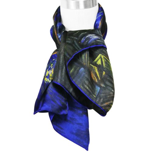 allydrew Luxurious 100% Charmeuse Silk Square Scarf with Hand Rolled Edges - Van Gogh's Starry Night3