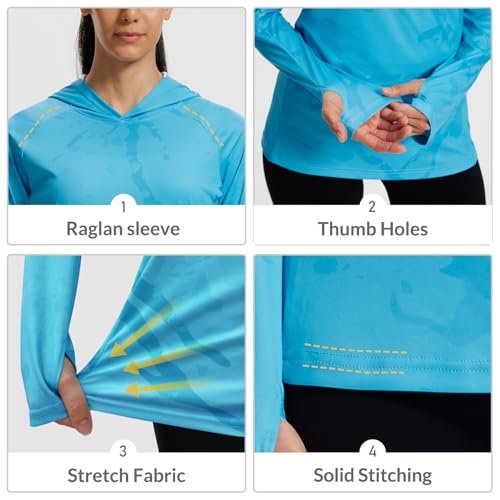 LOOGU Women's UPF 50+ Sun Protection Hoodies Shirts Regular Fit Long Sleeve Lightweight Quick Dry UV Fishing Hking Outdoor SPRETTA Light Blue 2X Big - image 5