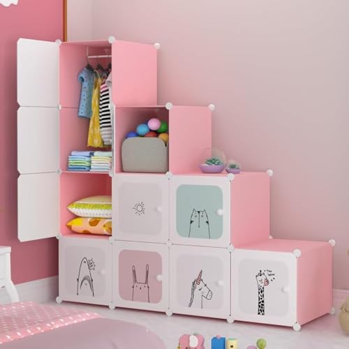 Image of Plastic Wardrobe for Clothes Storage, 12-Door Portable Collapsible Almirah & Cupboard for Bedroom, Baby Wardrobe Cabinet Organizer for Clothes & Toys (Pink, 12 Door)