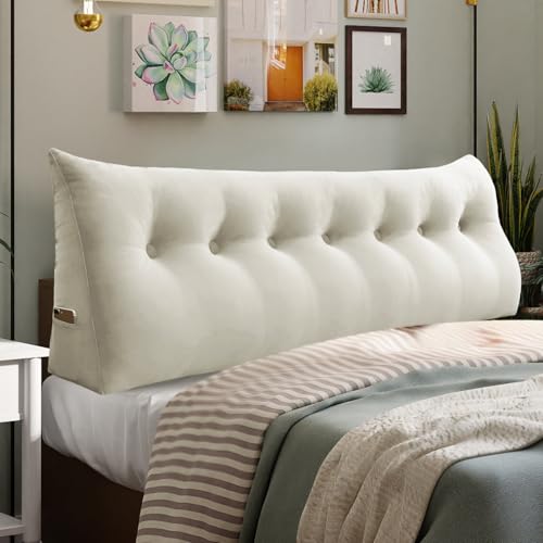 Image of Rucener 14 lbs Thickened King Headboard Pillow for Sitting Up in Bed, Back Support Reading Pillow with Side Pocket and Velvet Removable Cover, Triangular Large Wedge Headboard Pillow